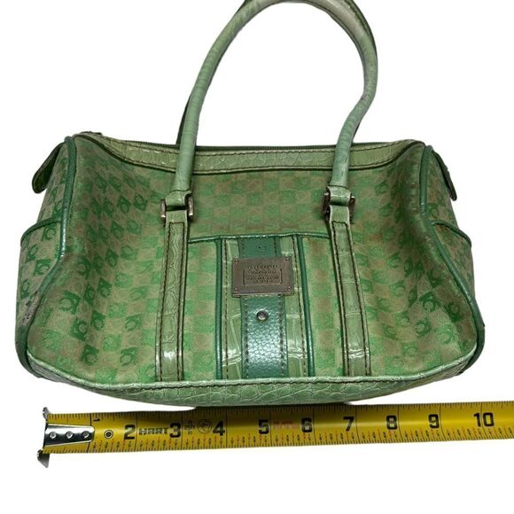 Vintage 80’s Liz Claiborne Small Green Purse Shoulder Handbag Monogram Print - Picture 14 of 15
